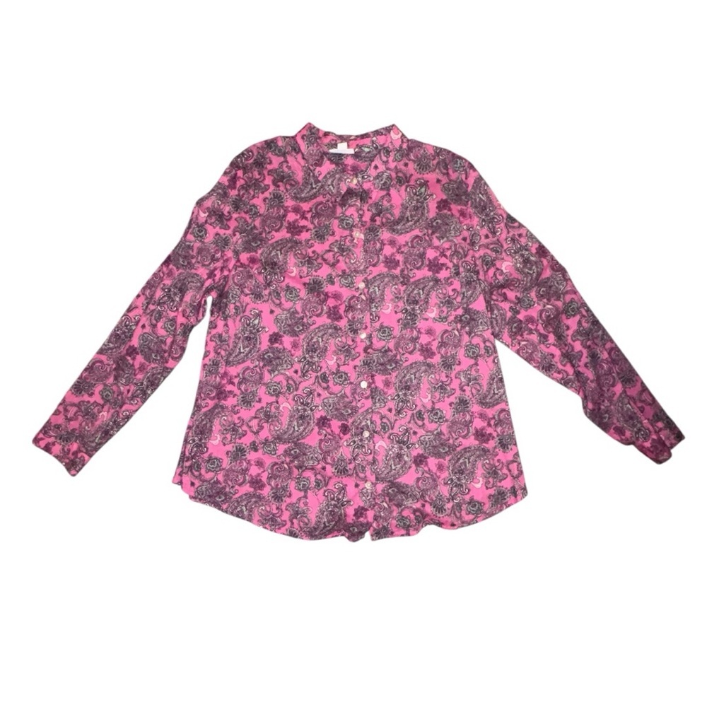 SALE J. Jill Pink & Black Paisley Button-Down Shirt – Size Large - Picture 5 of 11